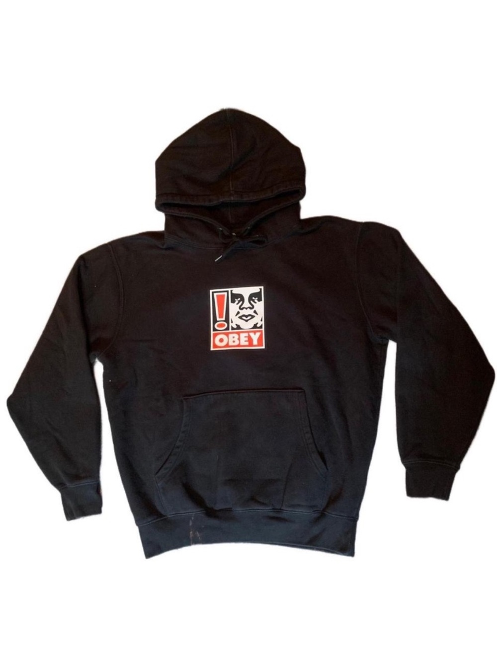 Obey Andre the Giant Exclamation Box Logo Black Pullover Hoodie Men's Medium